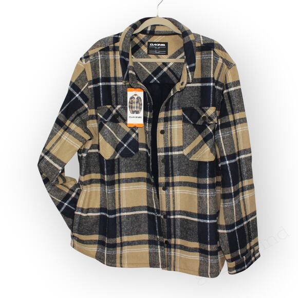 XXL NEW Dakine Shirt-Jac Shacket Chore Barn Snap Navy Khaki Plaid Flannel - Picture 3 of 14
